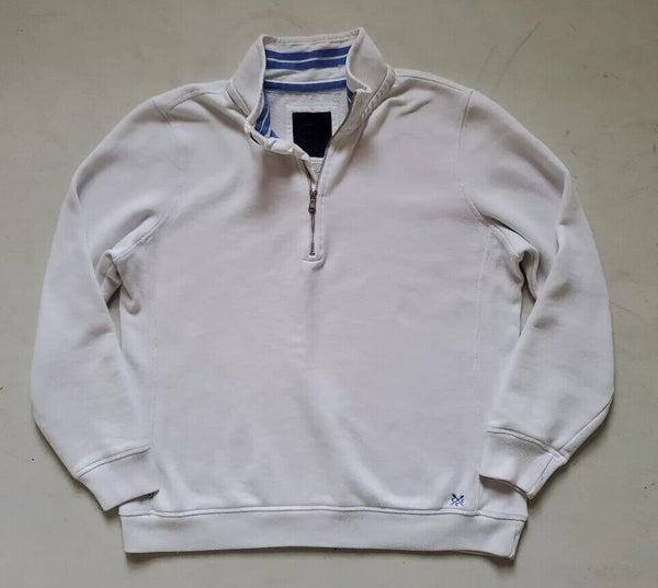 Crew Clothing Co Sweatshirt Jumper Mens M Quarter Zip White Blue Jersey