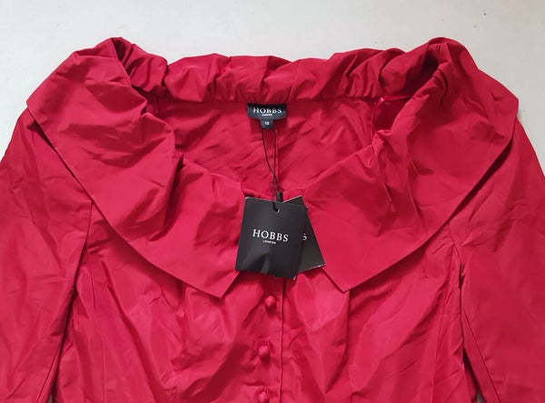 HOBBS Gigi Top Blouse Womens UK 12 Dark Crimson Ruched Collar New With Tags