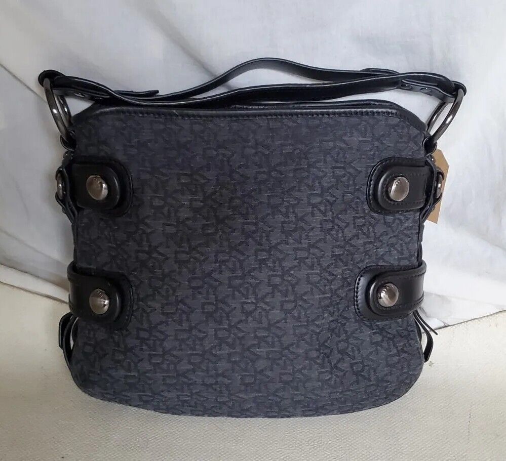 DKNY Handbag Jacquard Grey Black Leather Trim