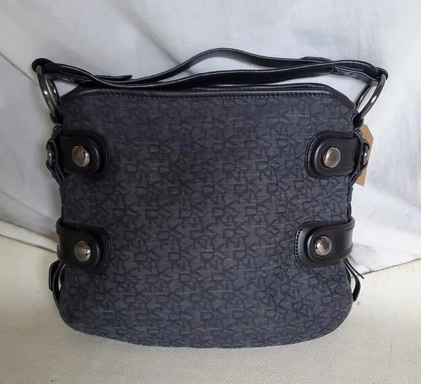 DKNY Handbag Jacquard Grey Black Leather Trim