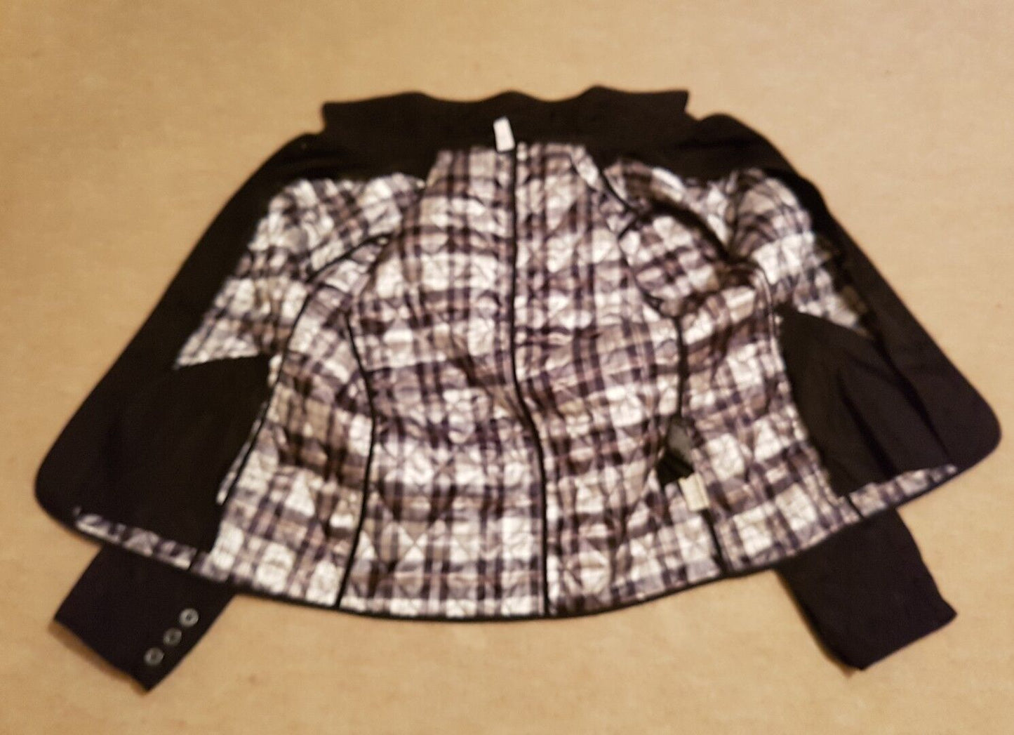 Della Spiga Jacket Coat Womens M Black Diamond Quilted Checked Lining