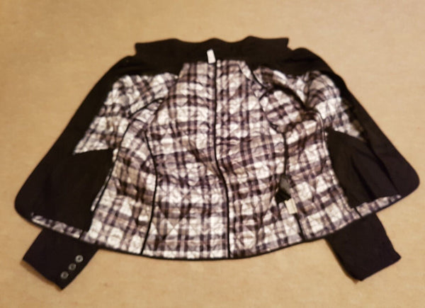 Della Spiga Jacket Coat Womens M Black Diamond Quilted Checked Lining