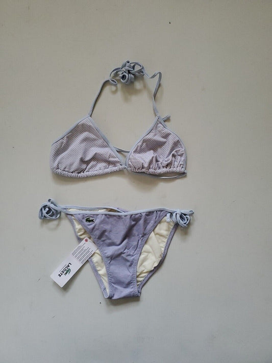 LACOSTE Bikini Swimsuit 2 Piece Halter Neck Size S Stripes Spots New With Pouch
