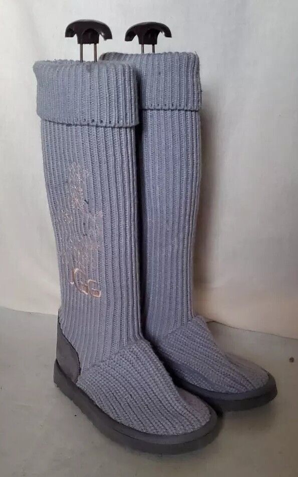 UGG Boots Classic Cardy Knit Sweater Sock Blue Womens Uk 4 Eu 37 Vintage Y2K