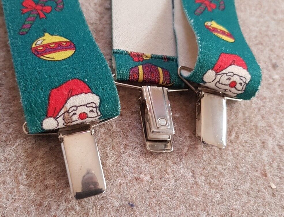 Vintage Christmas Santa Braces Suspenders Adjustable Green Original 1980's