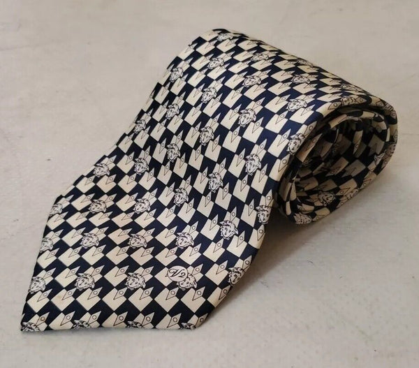 Vintage Versace Tie Medusa Navy Cream Pure Silk Italy Original 1990's