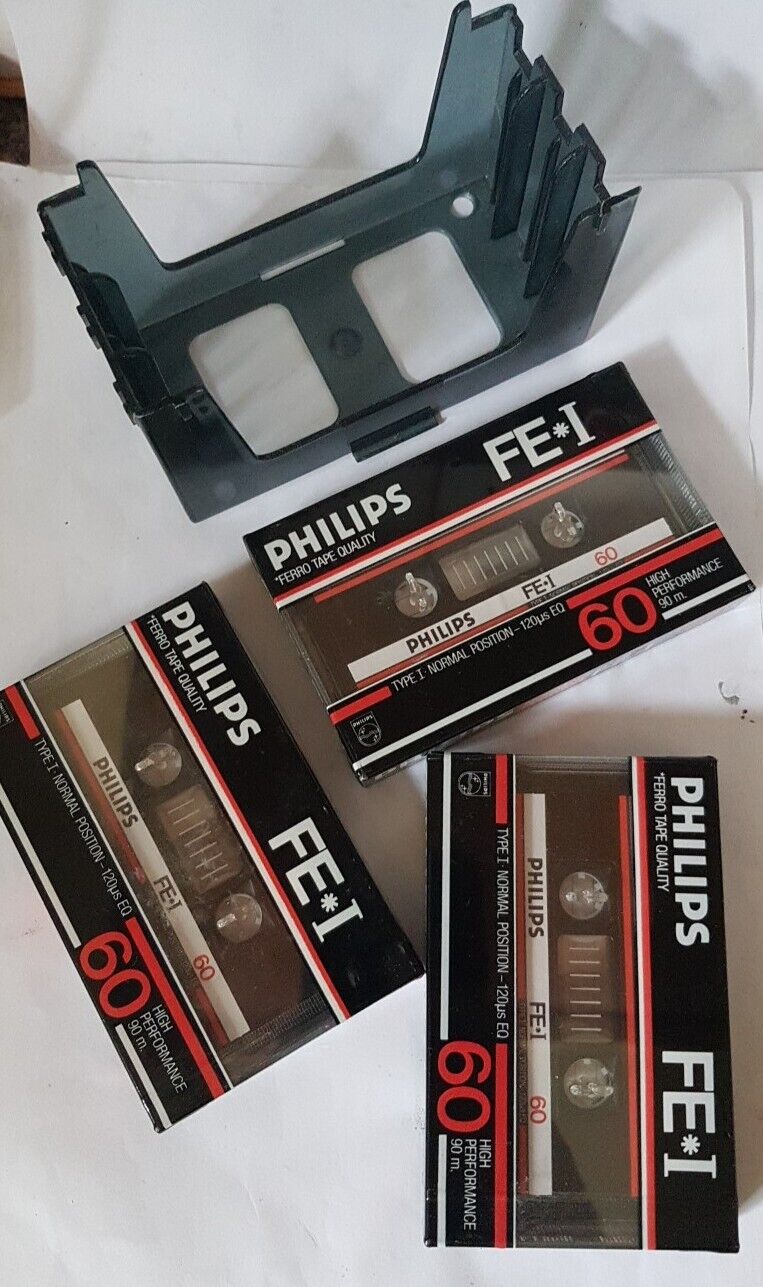 PHILIPS FE1 60 Blank Cassette Tapes X 3 Type I New Sealed with Tape Holder