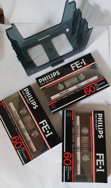 PHILIPS FE1 60 Blank Cassette Tapes X 3 Type I New Sealed with Tape Holder