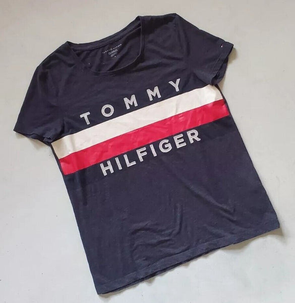 TOMMY HILFIGER T Shirt Tshirt Womens M Relaxed Navy Blue Big Flag Vintage Y2K