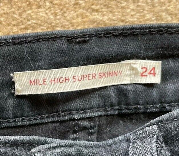 Womens Levis Jeans Mile High Super Skinny W 24 L 32 Black Denim Red Tab C18