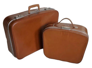 Vintage Antler Revelation Suitcase Set Med Case Xl Vanity Tan Leather Look 50's