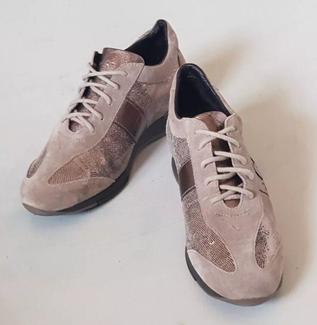 SAMSONITE Trainers Womens UK 5.5 EU 39 Mocha Suede Gold Glitter Rrp £90 New