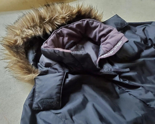 Helly Hansen Parka Puffer Jacket Coat Womens M Black Faux Fur Trimmed Hood