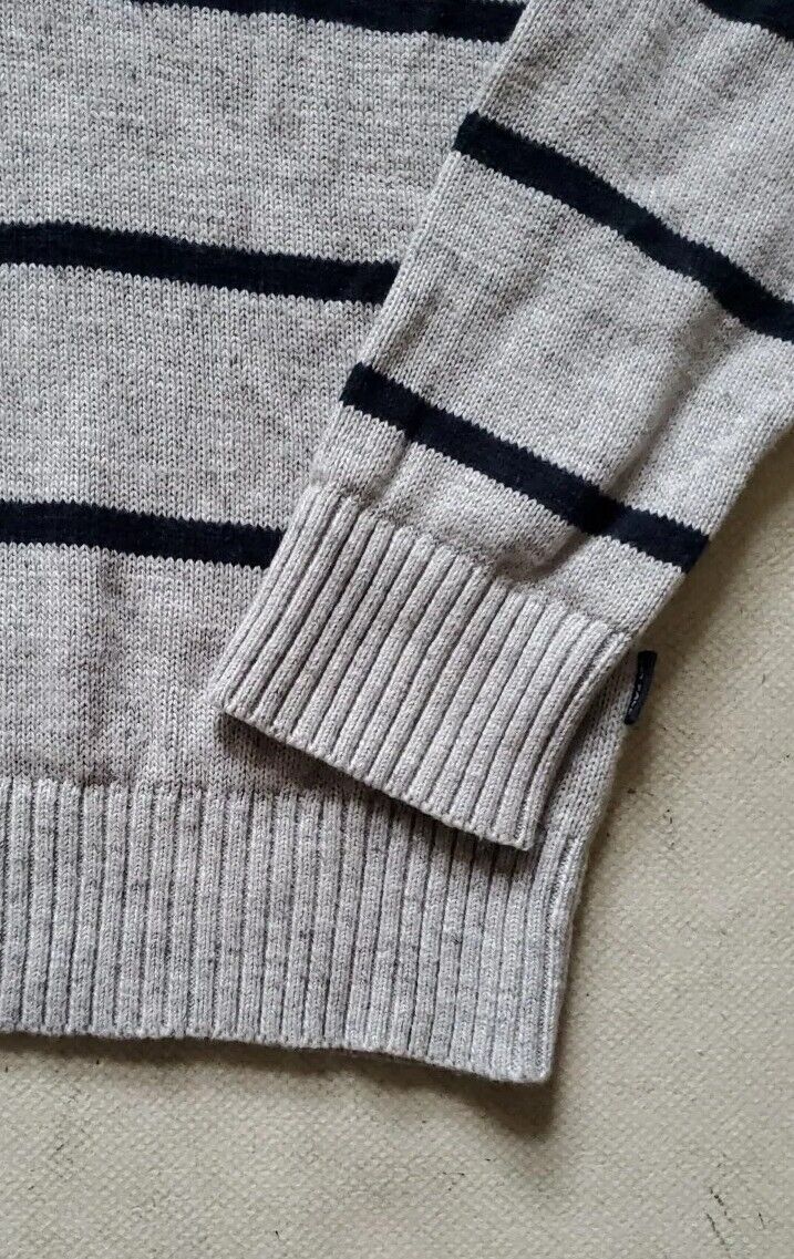 FAT FACE Jumper Sweater Mens M Grey Black Stripes Button Collar