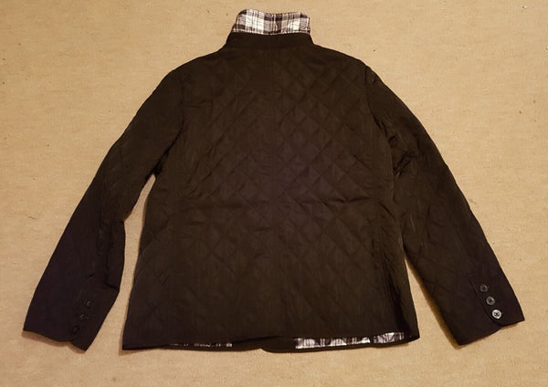 Della Spiga Jacket Coat Womens M Black Diamond Quilted Checked Lining