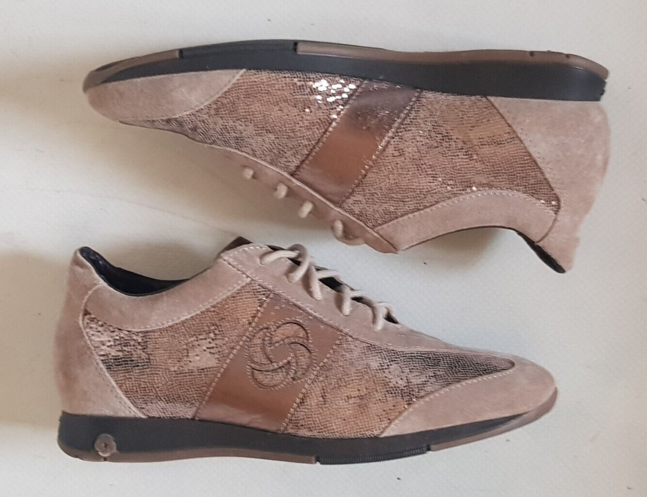 SAMSONITE Trainers Womens UK 5.5 EU 39 Mocha Suede Gold Glitter Rrp £90 New
