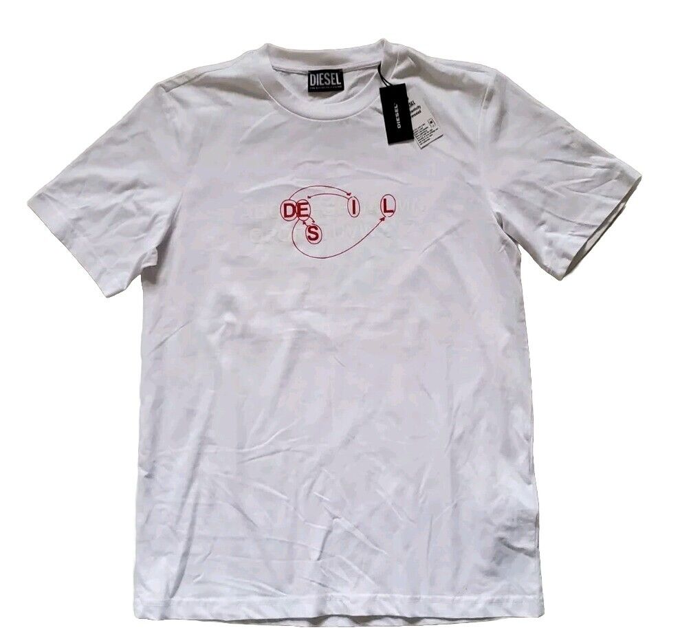 DIESEL T Shirt Tshirt Mens XS Alphabet White Cotton Regular Fit New With Tags