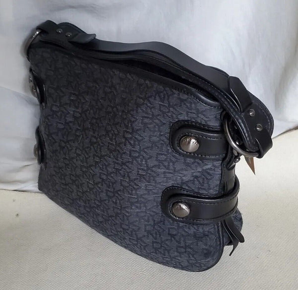 DKNY Handbag Jacquard Grey Black Leather Trim