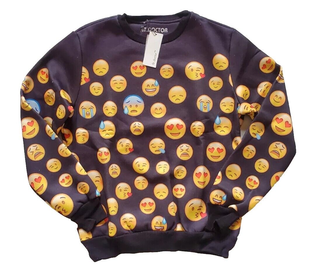 Emoji Sweatshirt Black with Emoticons Size XL Fleece Lined