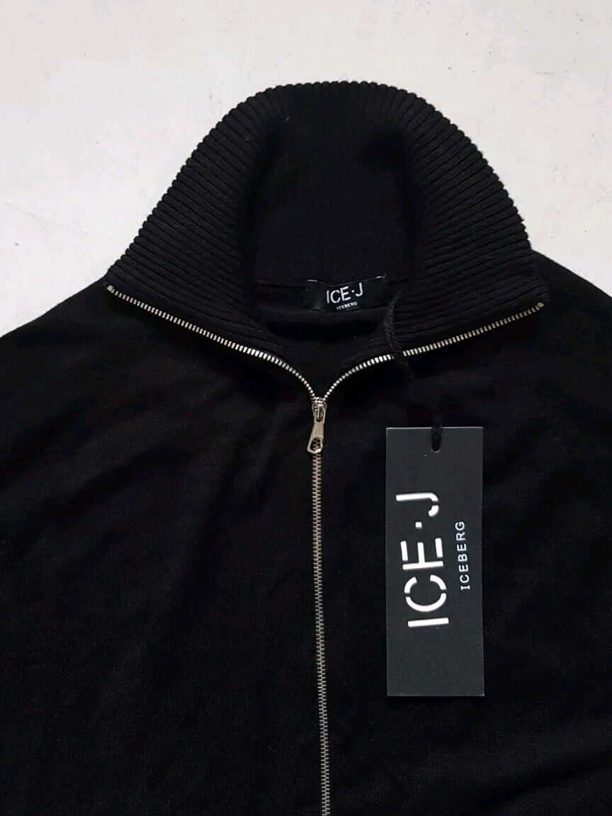 ICEBERG ICE-J Cropped Cardigan Sweater Full Zip Top Womens S Black Stretch