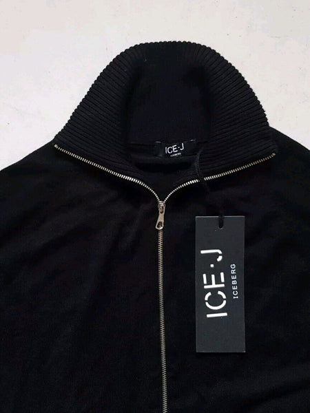 ICEBERG ICE-J Cropped Cardigan Sweater Full Zip Top Womens S Black Stretch