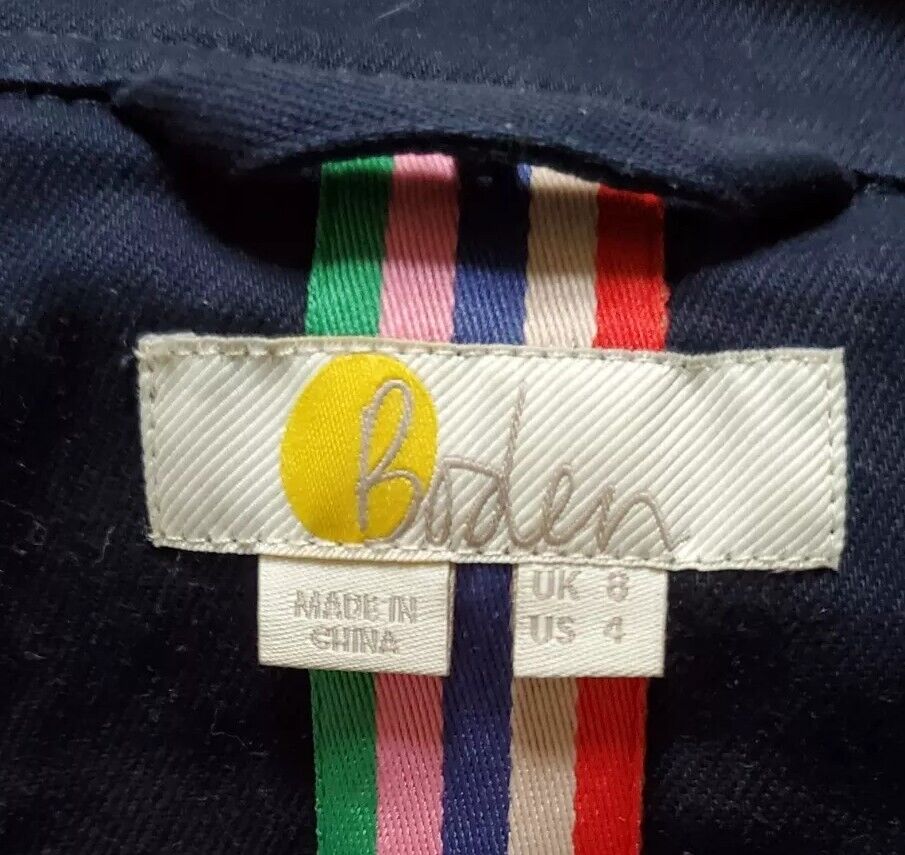 BODEN Classic Field Jacket Womens Uk 8 Navy Blue Canvas Raincoat