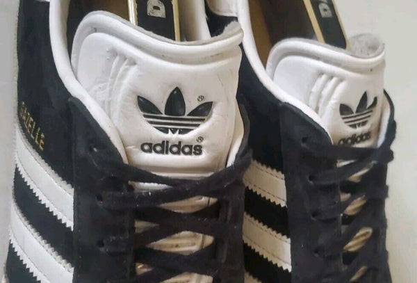 ADIDAS Gazelle Core Trainers Mens Uk 8.5 Eu 42.5 Shoes Black Suede White Tongue