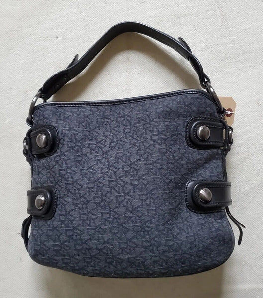 DKNY Handbag Jacquard Grey Black Leather Trim