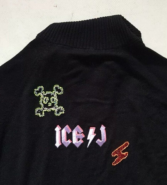 ICEBERG ICE-J Cropped Cardigan Sweater Full Zip Top Womens S Black Stretch
