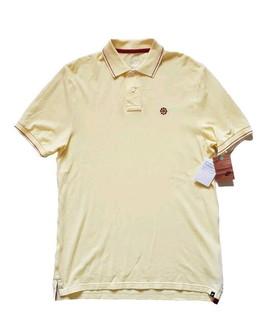 NIKE Sportswear Polo Shirt Mens L Yellow Cotton Burgundy Trim New With Tags