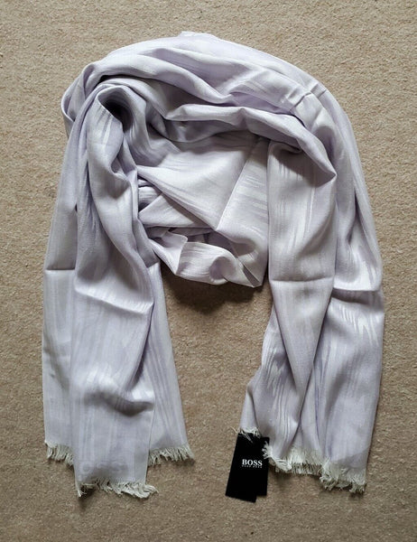 HUGO BOSS Womens Pashmina Scarf Shawl Cashmere Wool White Lilac Rrp £189