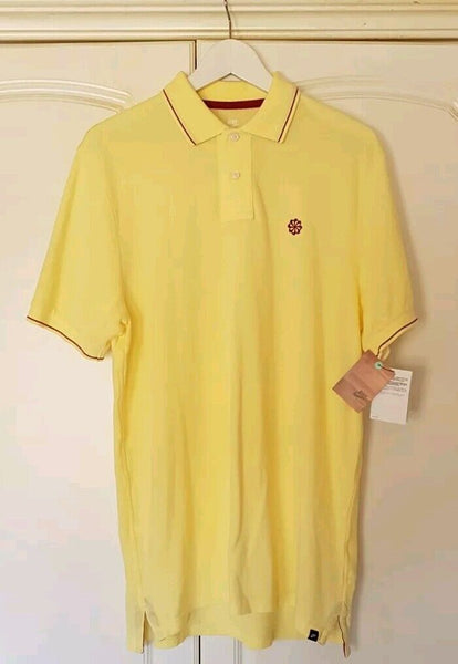 NIKE Sportswear Polo Shirt Mens L Yellow Cotton Burgundy Trim New With Tags