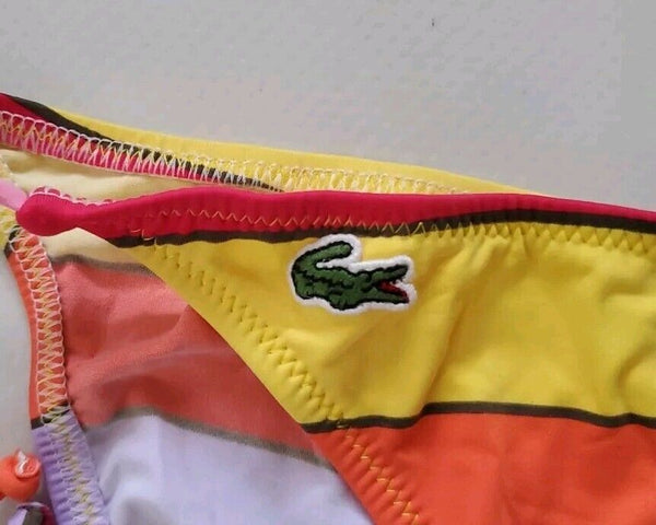 LACOSTE Bikini Swimsuit 2 Piece Halter Neck Size M Striped New With Pouch