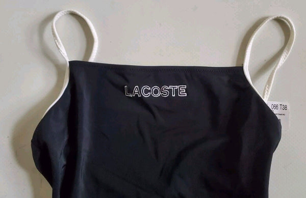 LACOSTE Swimming Costume Swimsuit 1 Piece Black Spellout Size XS New With Pouch