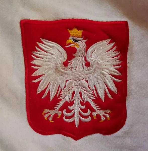 Vintage Y2K Polska Polish Hoodie - Coat of Arms Eagle Mens S White Red