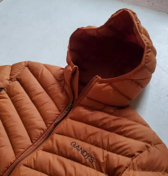 Gandys Explorer Puffer Jacket Coat Mens M Womens L Orange Grey Hooded Quilted