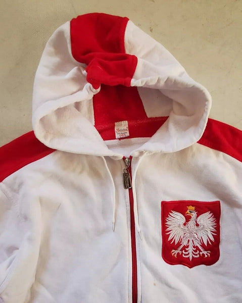 Vintage Y2K Polska Polish Hoodie - Coat of Arms Eagle Mens S White Red