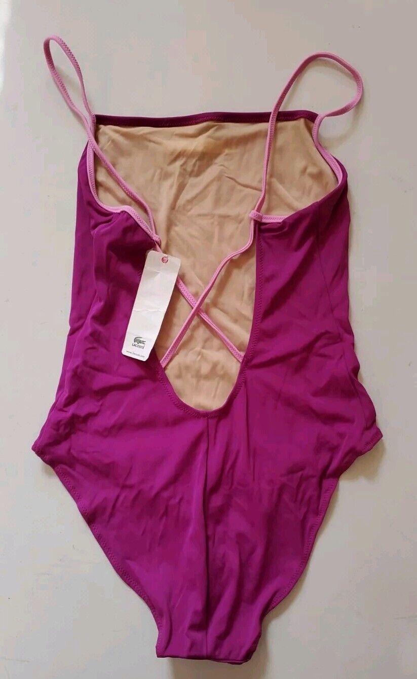 LACOSTE Bikini Swimsuit 1 Piece Size M Berry Purple New With Pouch