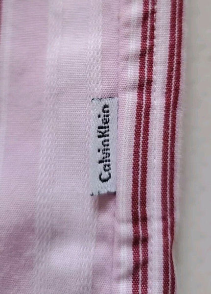 Vintage 80's CALVIN KLEIN Shirt Mens L Pink Striped Cotton Made In Hong Kong