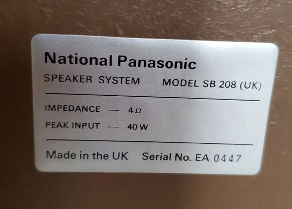For PEEA409 Only!! Vintage Panasonic SB-208 Hi-Fi Stereo 4 Ohm 40 Watt
