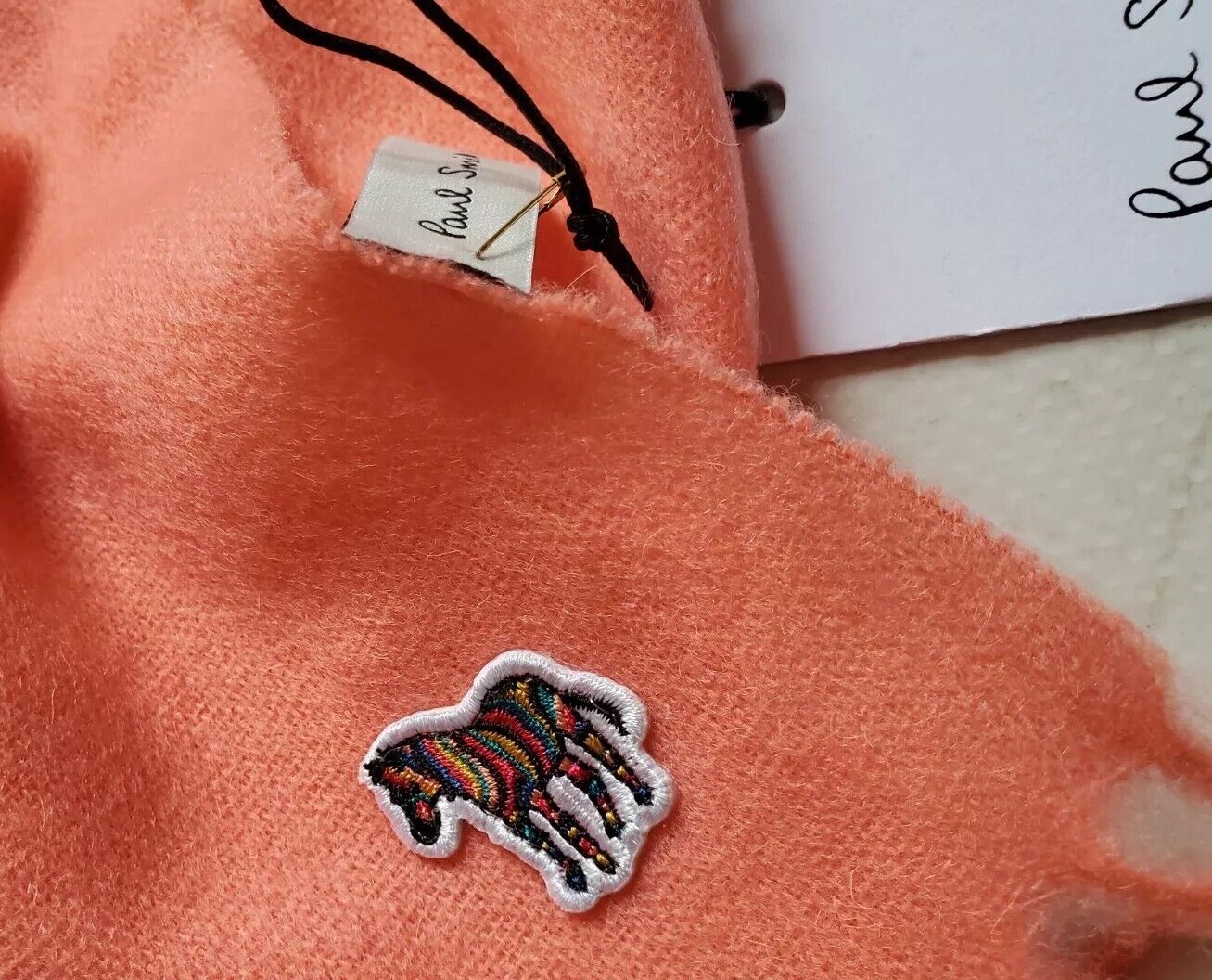 PAUL SMITH Scarf Zebra Salmon Pink Pure Lambswool Made in UK