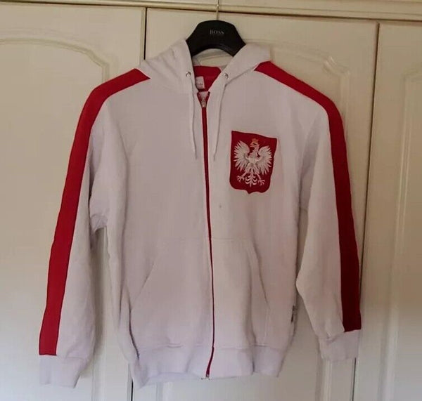Vintage Y2K Polska Polish Hoodie - Coat of Arms Eagle Mens S White Red