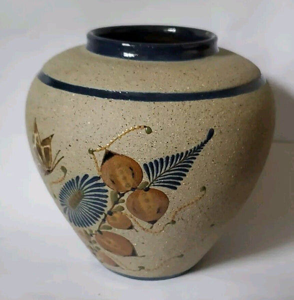 Tecpatl Vase Stoneware Mexico Signed Vintage 1980's Butterfly 5 Inch