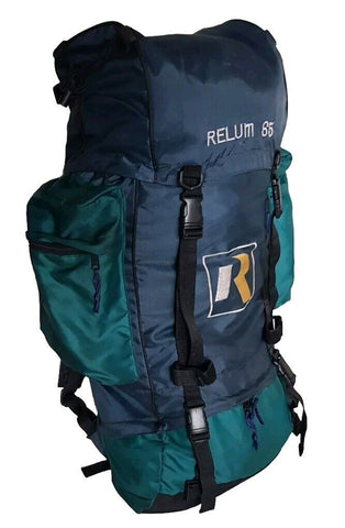 RELUM Rucksack Backpack 65L Adjustable Waterproof Blue Green