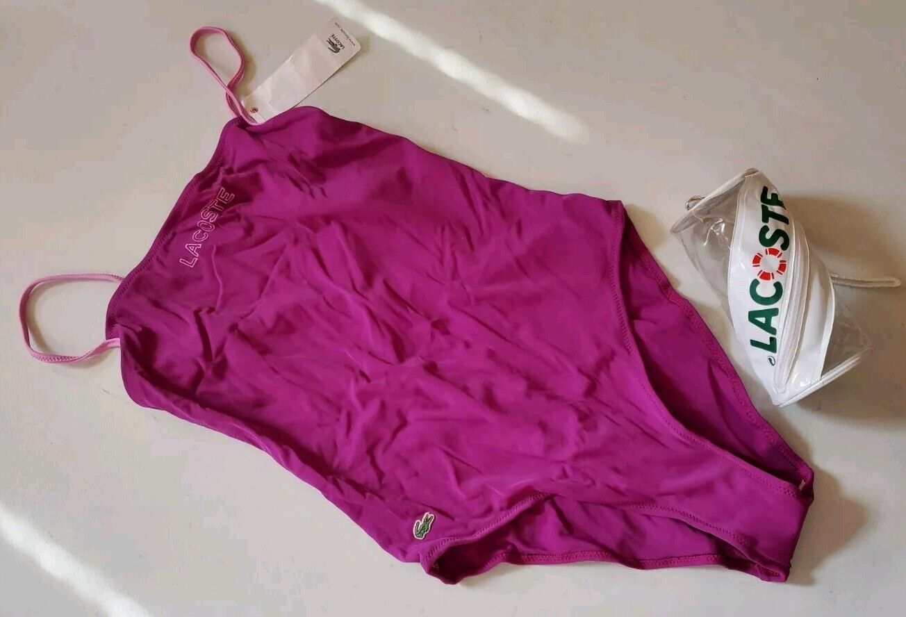 LACOSTE Bikini Swimsuit 1 Piece Size M Berry Purple New With Pouch