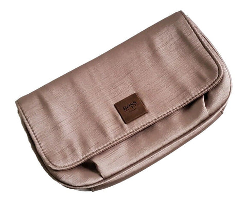 HUGO BOSS Clutch Purse Makeup Case Bag Satin Gold - Never Used