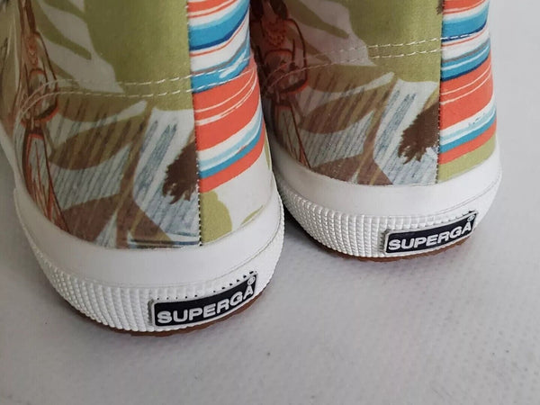 SUPERGA Hi Top Trainers Canvas Womens Uk 5.5 Eu 39 Hawaii Green Orange Rrp £140