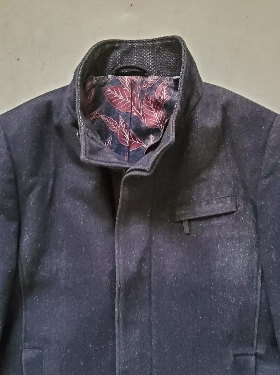 Ted Baker Trench Coat Jacket Mens M TB Size 4 Charcoal Grey Wool Blend