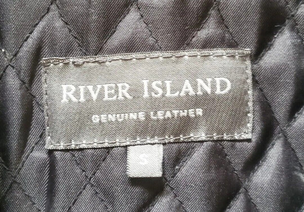 RIVER ISLAND Leather Jacket Pea Coat Mens S Black Heavyweight