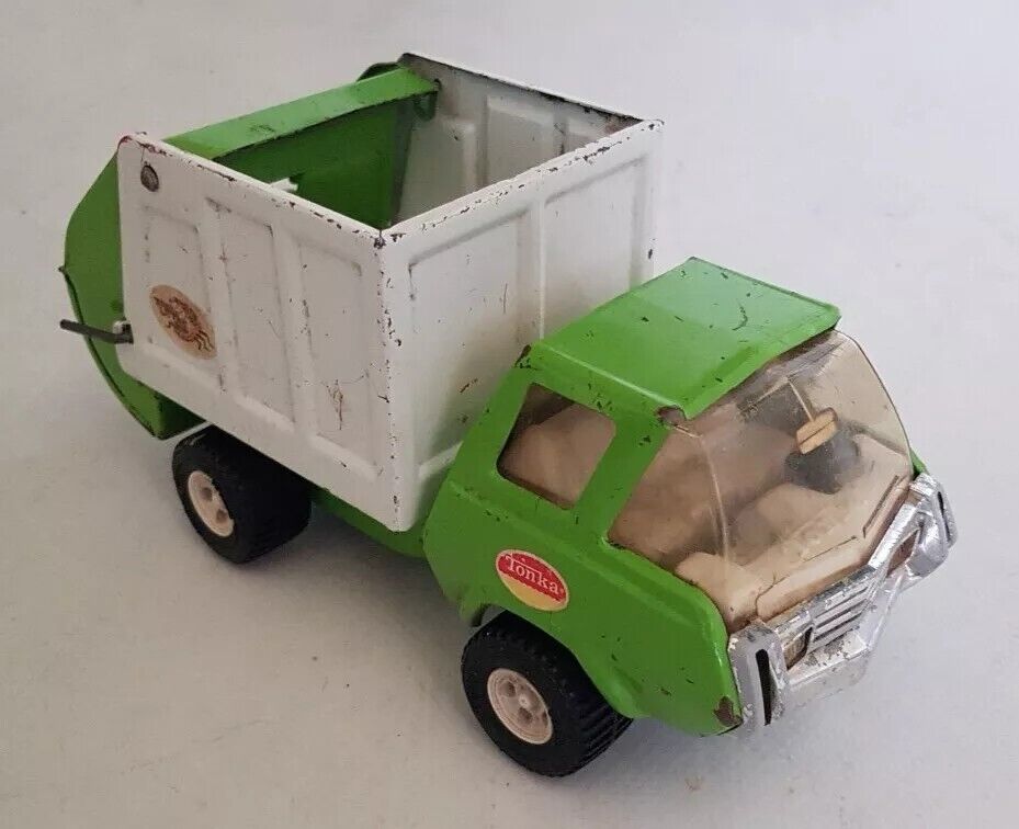 TONKA Garbage Truck 1970's Vintage Trash Truck Dustbin Cart Green White